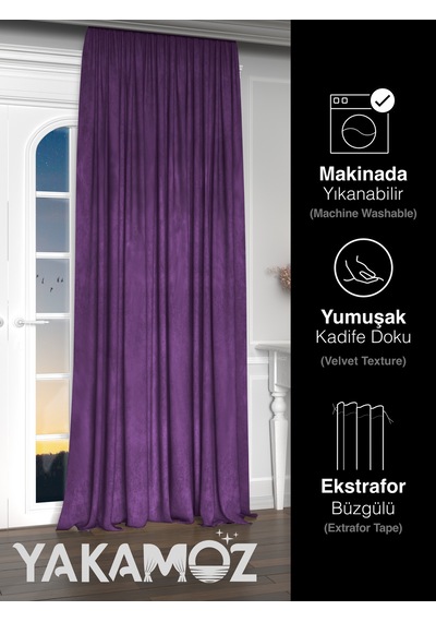 Yakamoz Kadife Görünüm Tatlı Mor Ada Fon Perde Ekstraforlu Velvet Touch Serisi Tatlı Mor