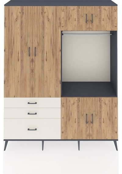 Hyperion Gardrop 7 Raflı 3 Çekmeceli Tek Askılı 176x44x221 Antrasit-çam/aytaşı Çam/aytaşı Hyperion Gardrop 7 Raflı 3 Çekmeceli Tek Askılı 176x44x221 Antrasit-çam/aytaşı Çam/aytaşı