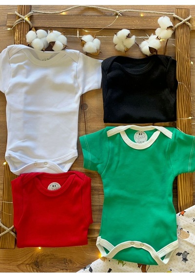 Betül Bebek Kısa Kollu 4'lü Organik Pamuk Çıtçıtlı Bebek Body & Zıbın Siyah,yeşil,kırmızı,beyaz Çok Renkli
