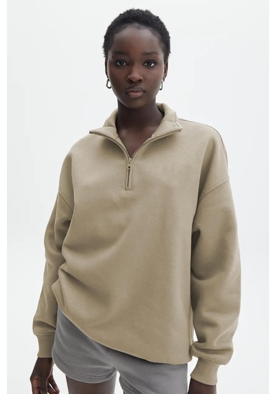 Madmext Bej Fermuar Detaylı Oversize Sweatshirt Mg1933 Bej