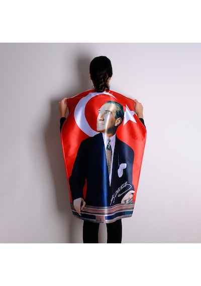 Atatürk Baskılı Türk Bayrağı Raşel Kumaş Dijital Baskı 300x450 cm