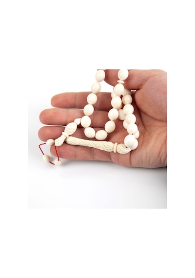 Fildişi Kalem İşçilikli İmame /hitame Beyzi Kesim 10.5x13mm Tesbih 51gr Beyaz