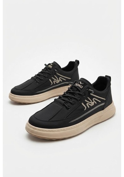 Fort Kelvın Noka Rahat Hafif Lastik Bağcıklı Keten Sneaker Erkek Ayakkabı Siyah