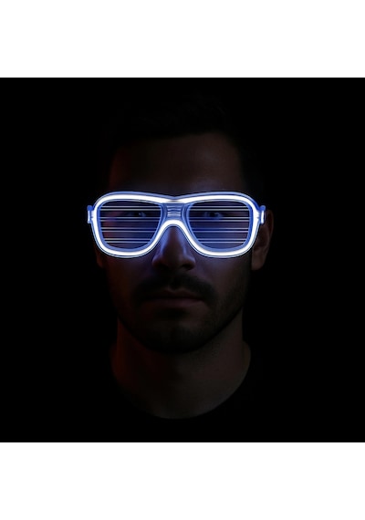 Mey İthalat Beyaz Led Işıklı Parti Gözlüğü - Neon Glow Şerit Gözlük 3 Modlu