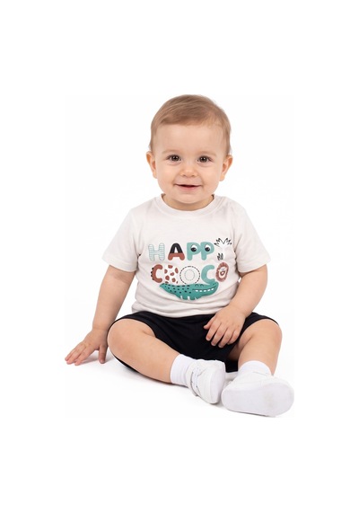 By Bebekodam Erkek Bebek Ekru Siyah Happy Timsahlı Şortlu 2'li Takım