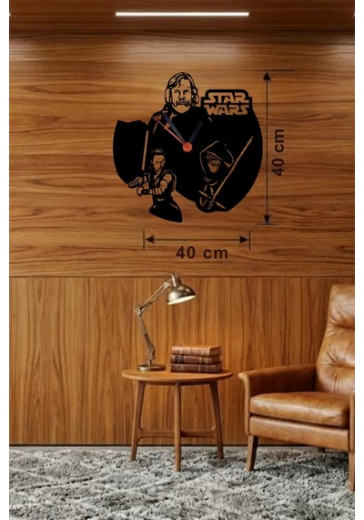 Mey İthalat Star Wars Temalı Ahşap Duvar Saati - 40x40 Cm Lazer Kesim Dekoratif Çok Renkli