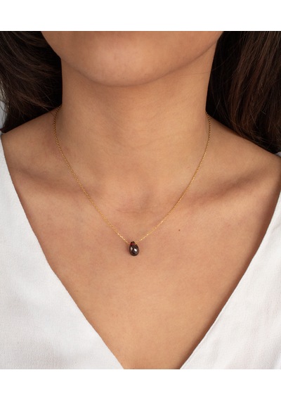 Doğan Diamond 925 Ayar Gümüş Altın Kaplama 3 Ct Yarı Değerli Granat Taşlı Kolye-Raccolta Di Gocce