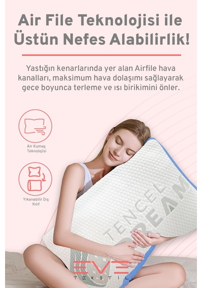 Air File Kumaşlı Visco Dream Hava Alabilen Ortopedik Yastık Beyaz
