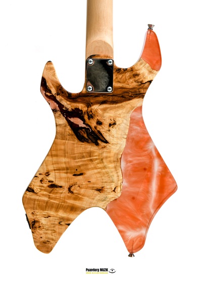 Elektro Gitar X Kasa Alev Custom Epoksi & Yıllanmış Ağaç Kişiye Özel Kırmızı Şeffaf