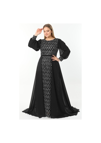 Ladies First Büyük Beden 3713 Siyah Uzun Abiye Elbise