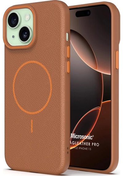 Microsonic Apple iPhone Uyumlu 15 Kılıf Magleather Pro Kahverengi -