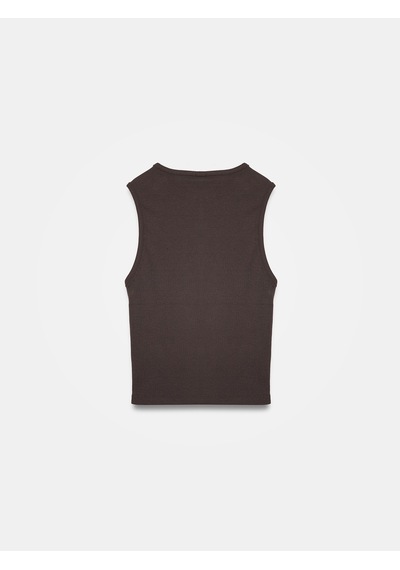 Dilvin 21005 Düğme Detaylı Crop Top-koyu Kahve