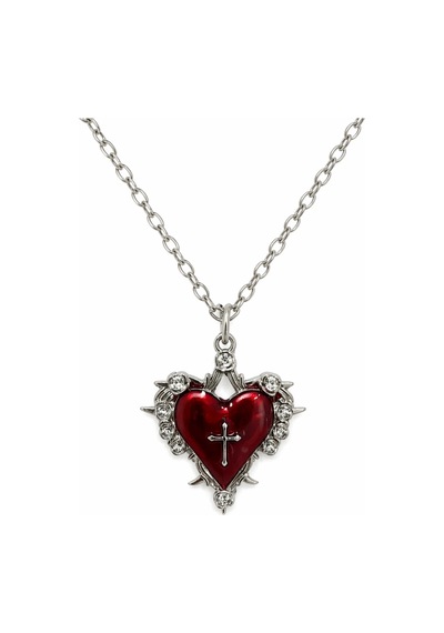 Gotik Kırmızı Kalp Haç Detaylı Kolye Unisex Metal Zincir Çok renkli 27628649