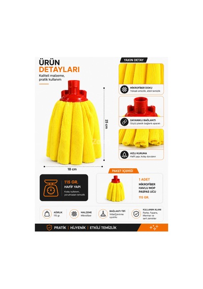 Mikrofiber Havlu Mop Yedek Paspas Ucu 115 Gr Yüksek Emici, Parke, Fayans Ve Mermer İçin Çok Renkli