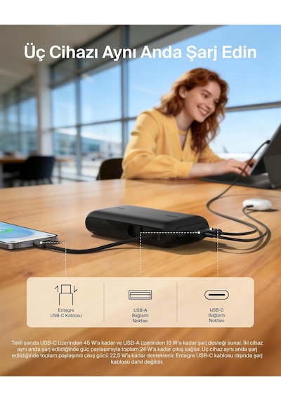 Belkin Bpb029hqbk Ultracharge 10000mah 45w Dahili Usb-c Kablolu Dijital Göstergeli Powerbank - Siyah
