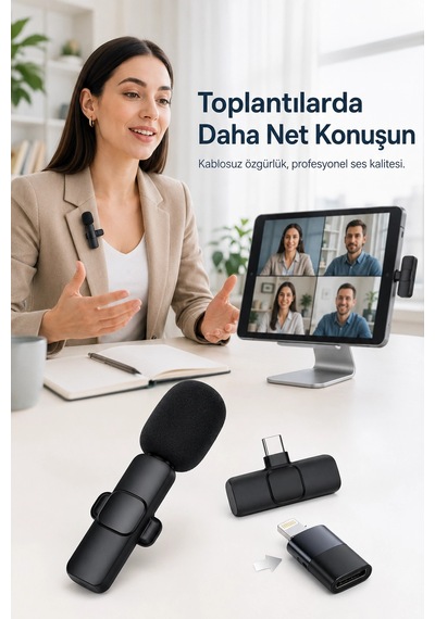 Kablosuz Yaka Mikrofonu Usb-c Lightning Uyumlu Tak Çalıştır Telefon Video Ses Kayıt Seti