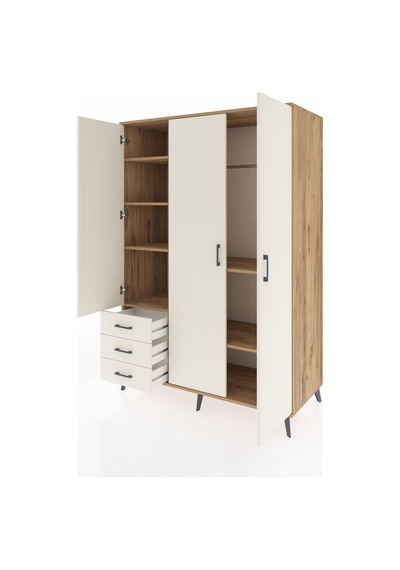 Kronos Dolap 6 Raflı 3 Çekmeceli Tek Askılı 132x59x195 Çam-ay... Çam