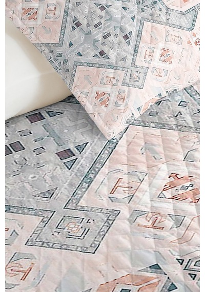 Geometrik Bohem Pudra Genç Odası Tek Kişilik Pike Takımı-etnik Mint 160x220 Cm Kapitone Yatak Örtüsü Naif Halı Fısıltısı
