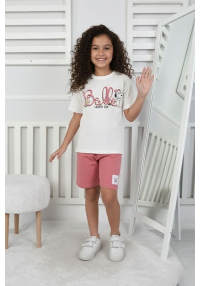 Belle Baskı Kız Çocuk Şortlu Takım-90343 Pembe