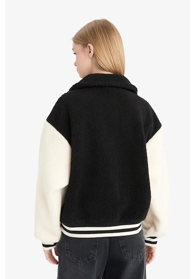 Defacto Coool Oversize Geniş Kalıp Polo Yaka Pelüş Bomber Ceket E9837ax25wnbk81 Siyah