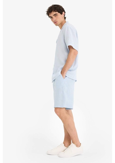 Defacto %100 Keten Relax Fit Bermuda Şort F4599ax25hsbe771 Mavi