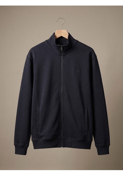 Maccali Erkek Lacivert Büyük Beden Pamuklu Fermuarlı Sweatshirt