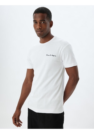 Koton Slim Fit Tişört Slogan Baskılı Bisiklet Yaka Kısa Kollu Pamuklu Beyaz 5wam10192hk Beyaz