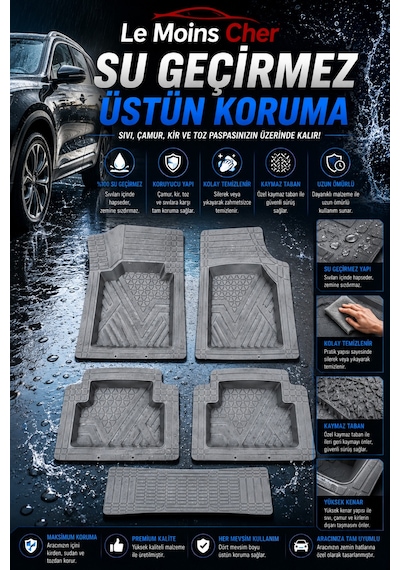 Byd Seal U Design Havuzlu Oto Paspası Kaymaz Taban Dayanıklı Alpin Gri
