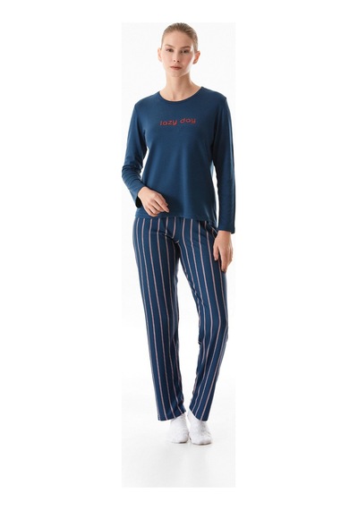 Fullamoda Yazı Baskılı Bisiklet Yaka 2 Li Pijama Takımı 24mıcg631216540-lacivert Lacivert Fullamoda Yazı Baskılı Bisiklet Yaka 2 Li Pijama Takımı 24mıcg631216540-lacivert Lacivert