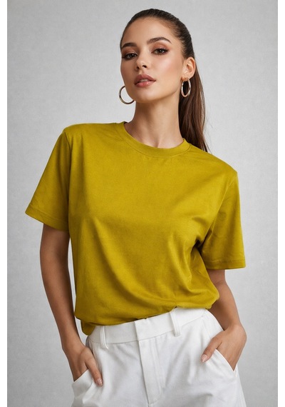 Kadın Hardal %100 Pamuk Oversize Basic Tişört Rahat Kalıp Relaxed Bisiklet Yaka T-shirt Hardal Kadın Hardal %100 Pamuk Oversize Basic Tişört Rahat Kalıp Relaxed Bisiklet Yaka T-shirt Hardal
