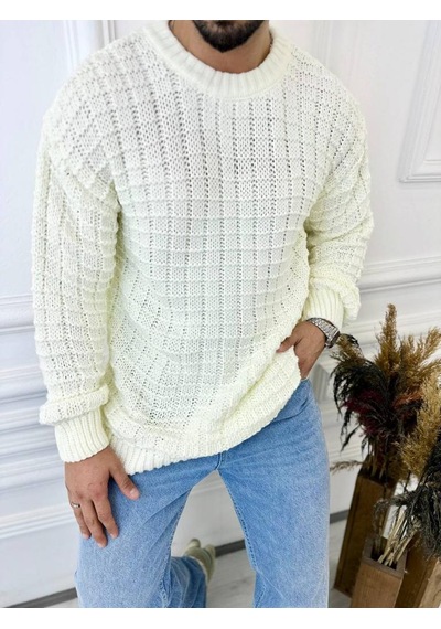 Elku Moda Kazak Oversize Kare Örme Desenli Naturel Pamuk Bol Kesim Tüylenmeyen Salaş Triko Kazak Beyaz Elku Moda Kazak Oversize Kare Örme Desenli Naturel Pamuk Bol Kesim Tüylenmeyen Salaş Triko Kazak Beyaz