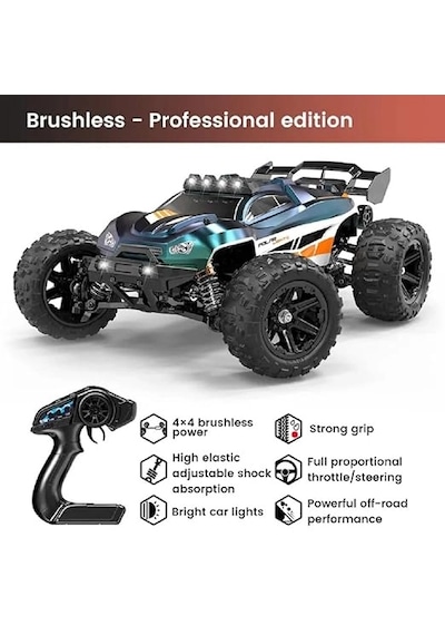 Fırçasız Motorlu, 2.4 Ghz, Uzaktan Kumandalı, 1:14 Ölçekli Araba Mavi-beyaz Karışık