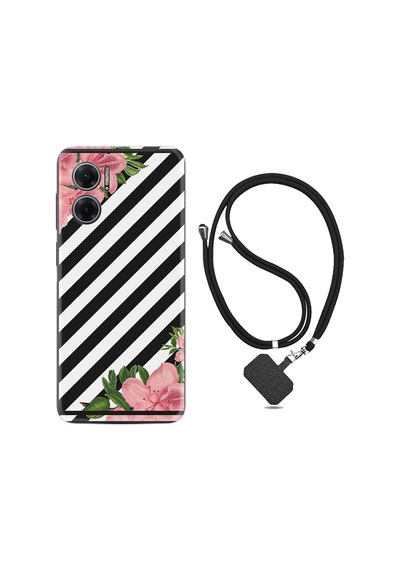 Xiaomi Redmi Note 11E Kılıf İpli Boyun Askılı Desenli Silikon Strip Flowers 2 1409