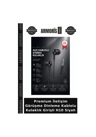 Premium İletişim Görüşme Dinleme Kablolu Kulaklık Girişli H10 Siyah