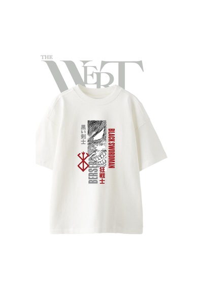 Thewert Black Swordsman Tasarım Baskılı Ünisex Beyaz Oversize T-shirt