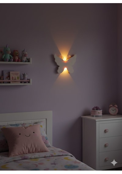 3d Design Kelebek Pilli Dekoratif Duvar Aydınlatması Aplik Gece Lambası Pembe
