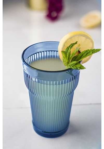 Akrilik Lacivert Tekli Uzun Bardak & Su Meşrubat Bardağı 400 Ml