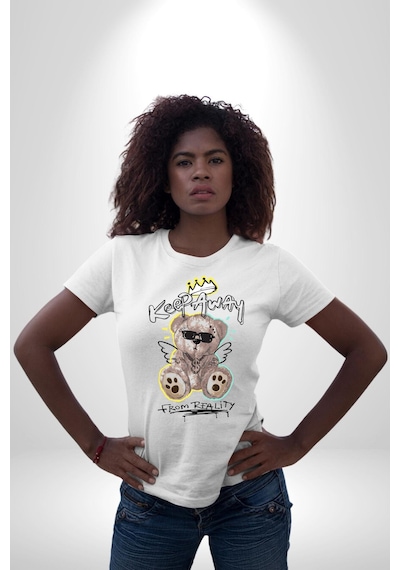 Gerçeklikten Uzak Tutun Unisex Unisex Beyaz Organik Baskılı T-shirt Penye Yüksek Kalite Beyaz