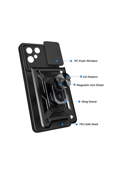 Tecno Pova Curve 2 5g Uyumlu Tank Kılıf Yüzüklü Extra Darbe Koruma Zırhlı Outdoor Kapak Siyah