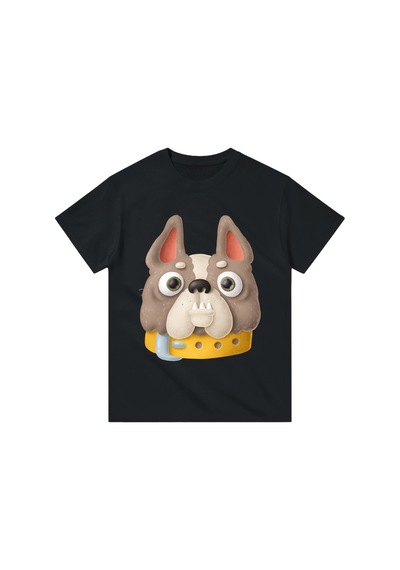 Paybuy Sarı Tasmalı Bulldog Severler Baskılı Çocuk Tişört Siyah