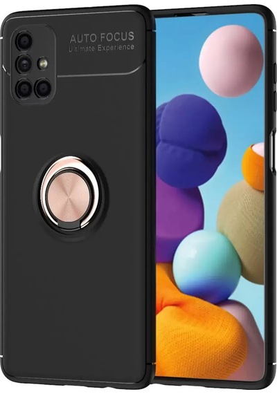 Newface  Samsung  Uyumlu Galaxy M51 Kılıf Range Yüzüklü Silikon - Siyah-gold