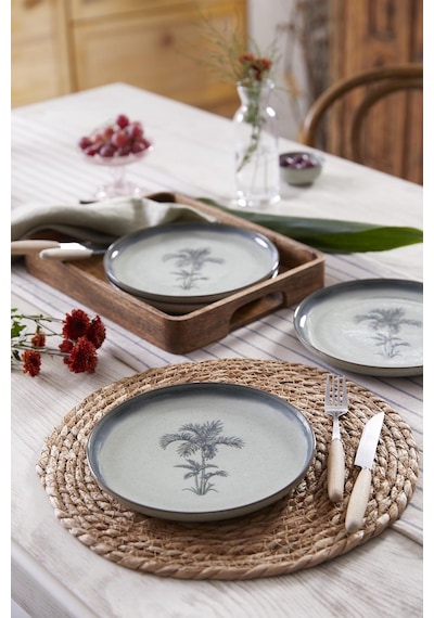 Kütahya Porselen Palmiye 4 Parça 21 Cm Pasta Tabağı 80795 Çok Renkli