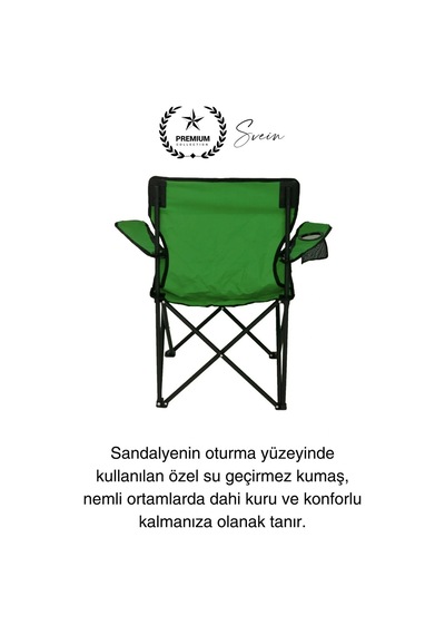 120 Kg Kapasiteli Su Geçirmez Kolay Silinebilir Katlanabilen Çantalı Askılı Kamp Piknik Sandalyesi Yeşil