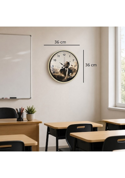 Büro Ev Ofis Dekoru İçin 36cm Krem Ulu Önder Nostalji Duvar Saati Diğer