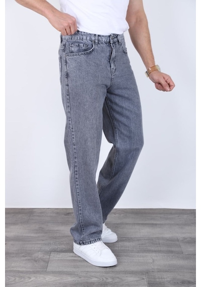 Blayn Jeans Erkek Antrasit Baggy Kot Pantolon - Geniş Kalıp Günlük Rahat Denim Jean Liver Gri
