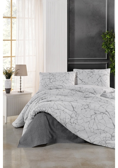 Tabu Home La Marble Mermer Desenli Tek Kişilik Nevresim Takımı Beyaz
