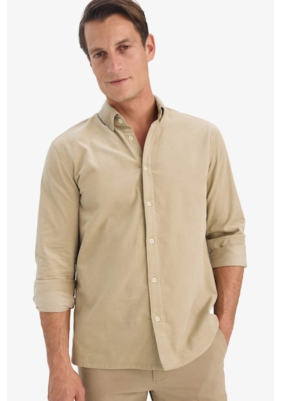 Defacto Regular Fit Polo Yaka Fitilli Kadife Uzun Kollu Gömlek E9024ax25wnkh475 Haki-kh475