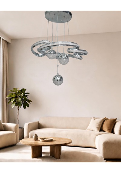 Eylül 5li Büyük Modern Ledli Avize Çizgili 3 Renk Power Ledli Krom Kaplama Kumandalı Yatak Odası Salon Mutfak
