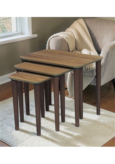 Msy Home Venüs Modern 3 Lü Zigon,orta,yan Sehpa Mdf İç İçe Geçen Pratik Sehpa Seti Kahverengi