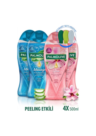 Palmolive Peeling Etkili Duş Jeli 4 x 500 ML + Seyahat Kiti